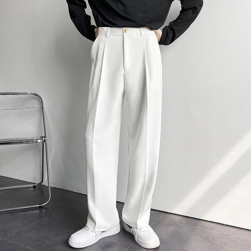 Button Pockets Loose Korean Style Suit Pants Men Spring Autumn Straight Wide Leg Trousers Casual Pants Male pantalones hombre