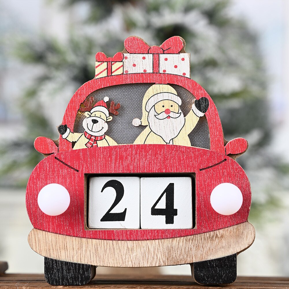 Christmas Countdown Advent Calendar with Lights Wooden Ornaments Creative Props Decoration Light Calendar navidad 2020