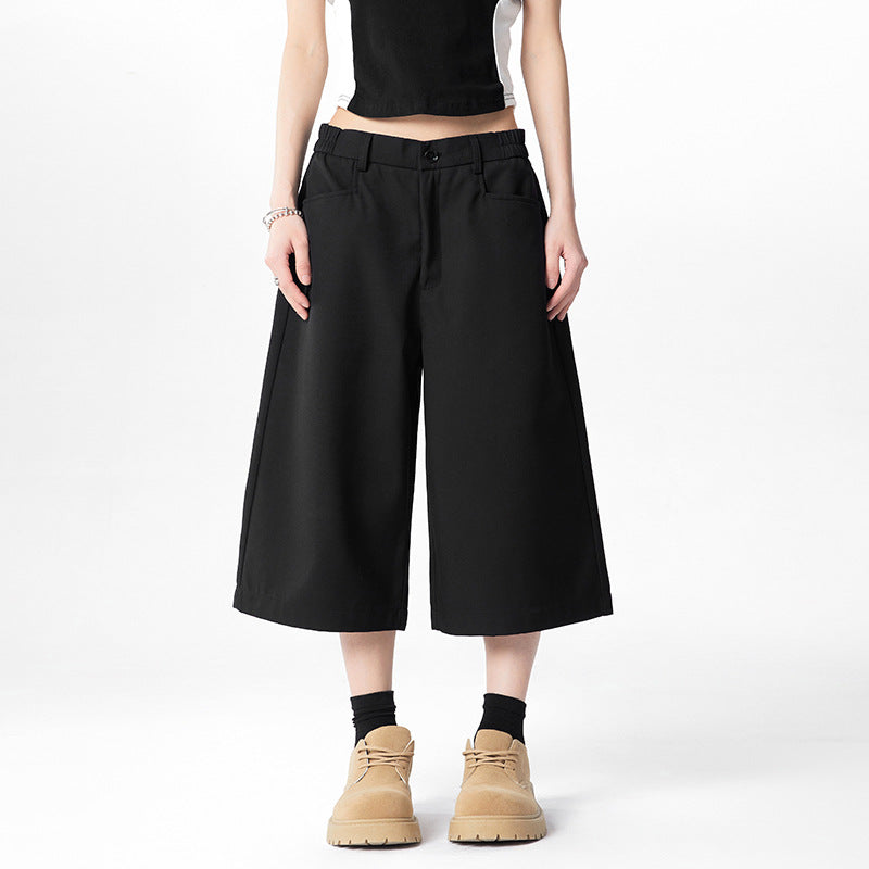 Women's Wide-Leg Suit Pants Seven-Quarter Length Loose Straight Casual Trousers