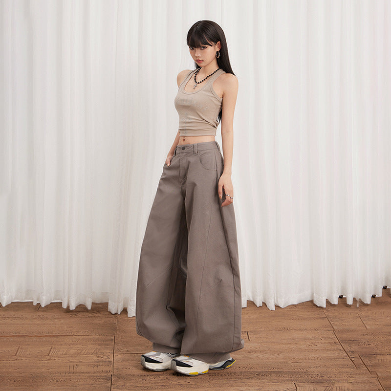 Women's High-Waisted Wide-Leg Jeans Pure Cotton Loose Pants