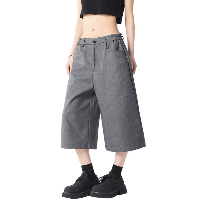 Women's Wide-Leg Suit Pants Seven-Quarter Length Loose Straight Casual Trousers