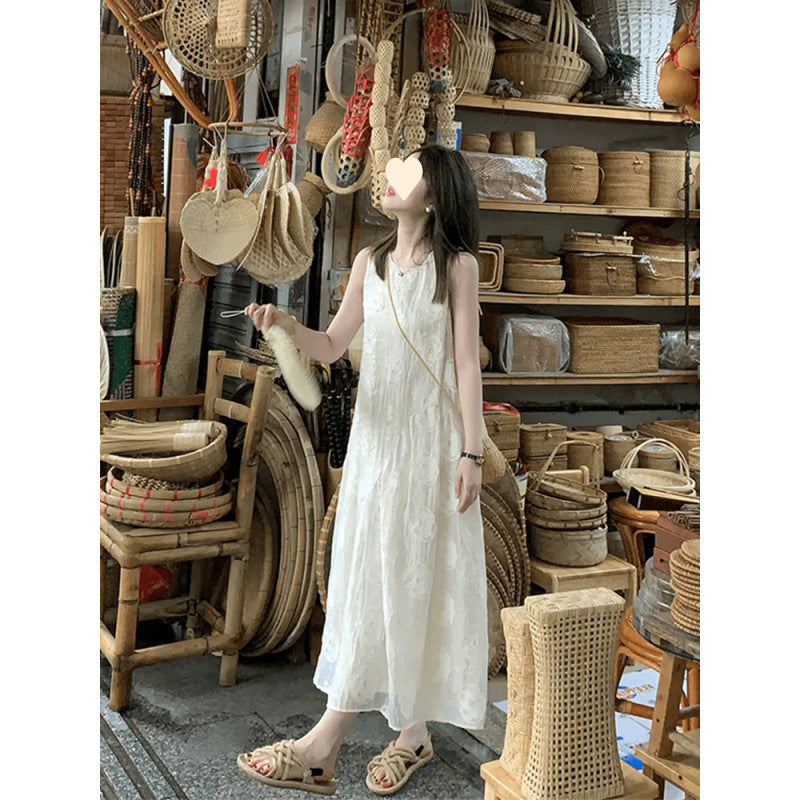 Solid Color Sleeveless Backless Dress Women Summer Unique Design Apricot Dress