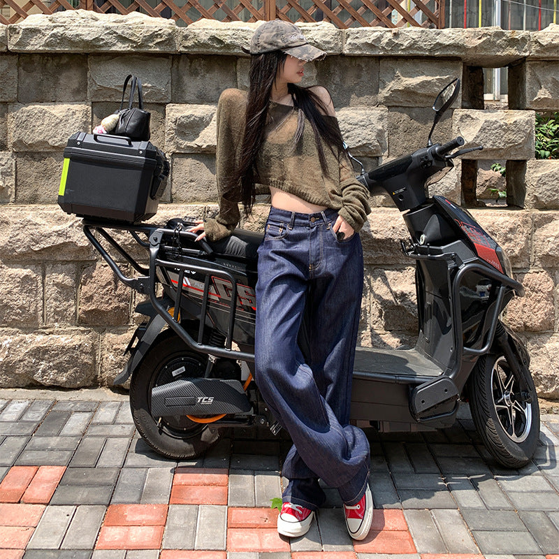 Women's Trousers Straight Leg Denim Classic Versatile Design Floor-Length Pants