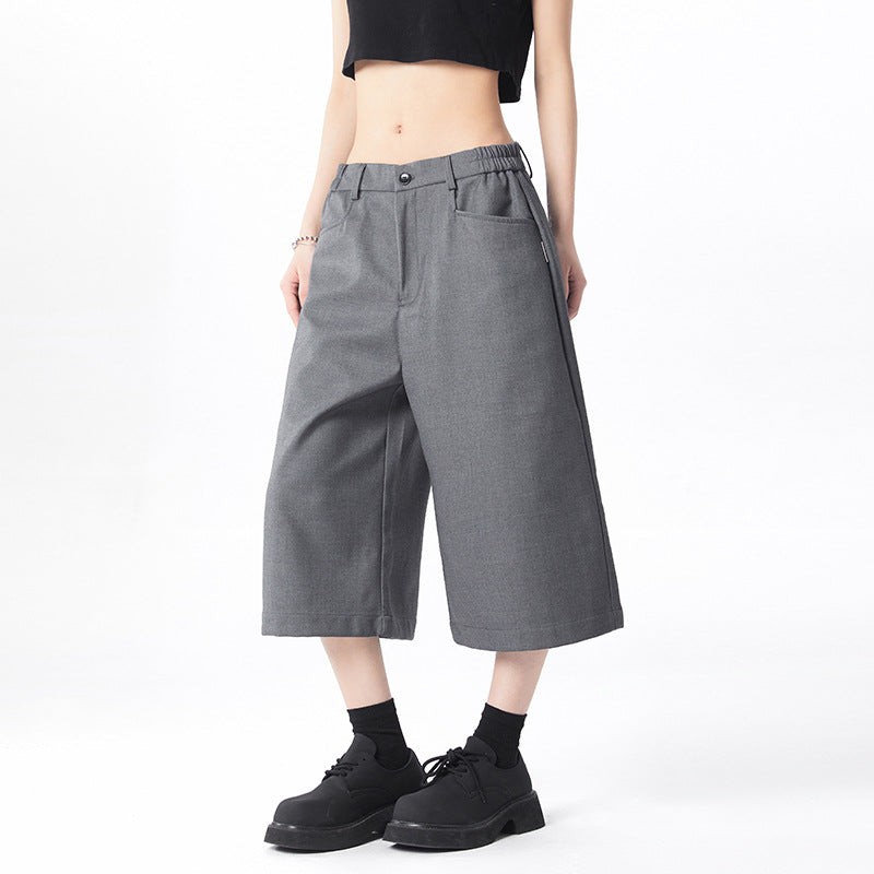 Women's Wide-Leg Suit Pants Seven-Quarter Length Loose Straight Casual Trousers