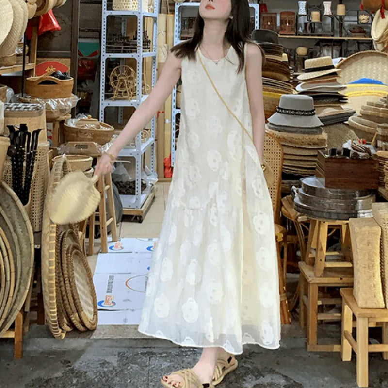 Solid Color Sleeveless Backless Dress Women Summer Unique Design Apricot Dress