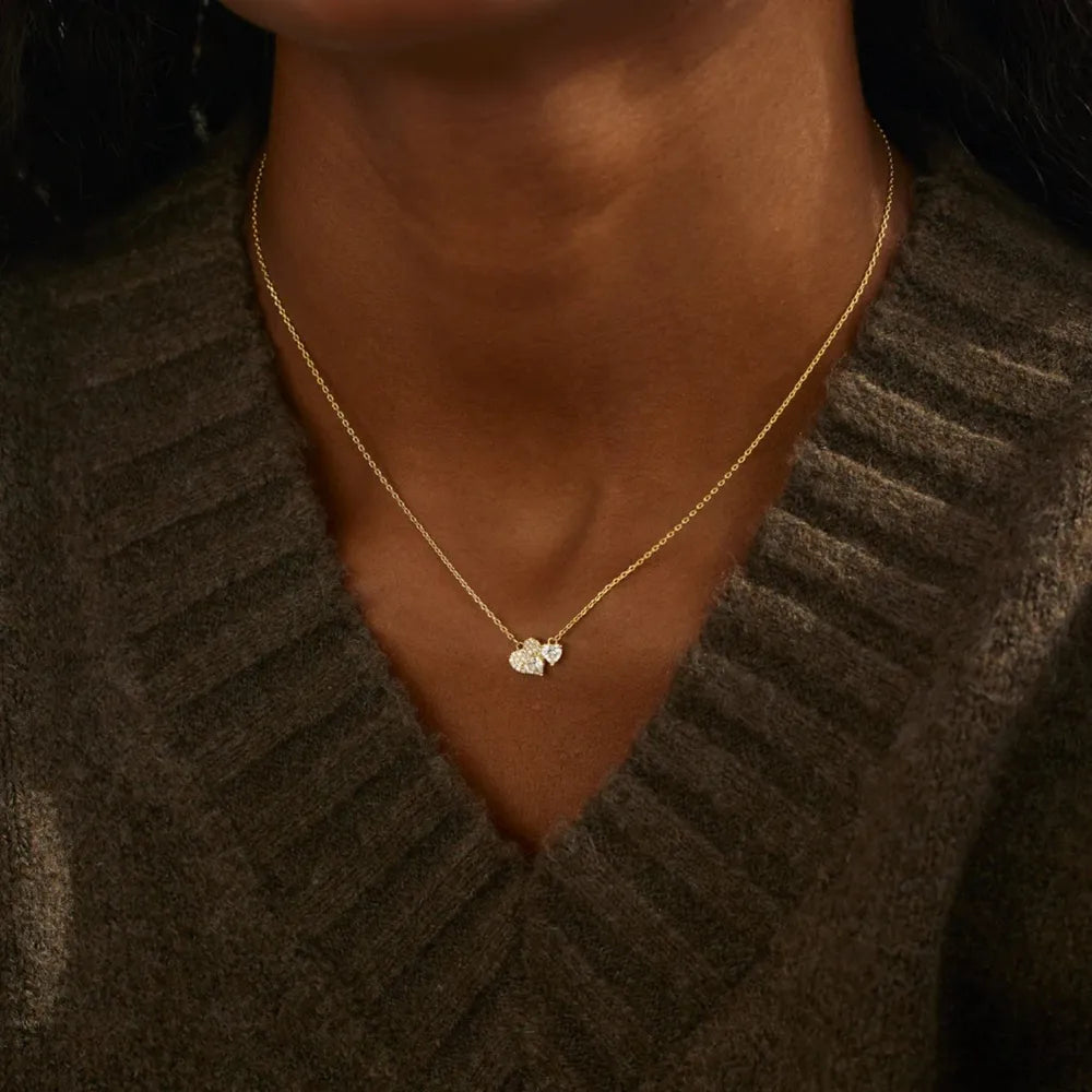 Collar de corazón de circonita de plata de ley 925 bañado en oro de 18 quilates