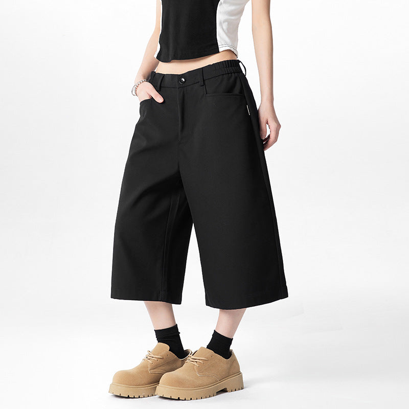 Women's Wide-Leg Suit Pants Seven-Quarter Length Loose Straight Casual Trousers