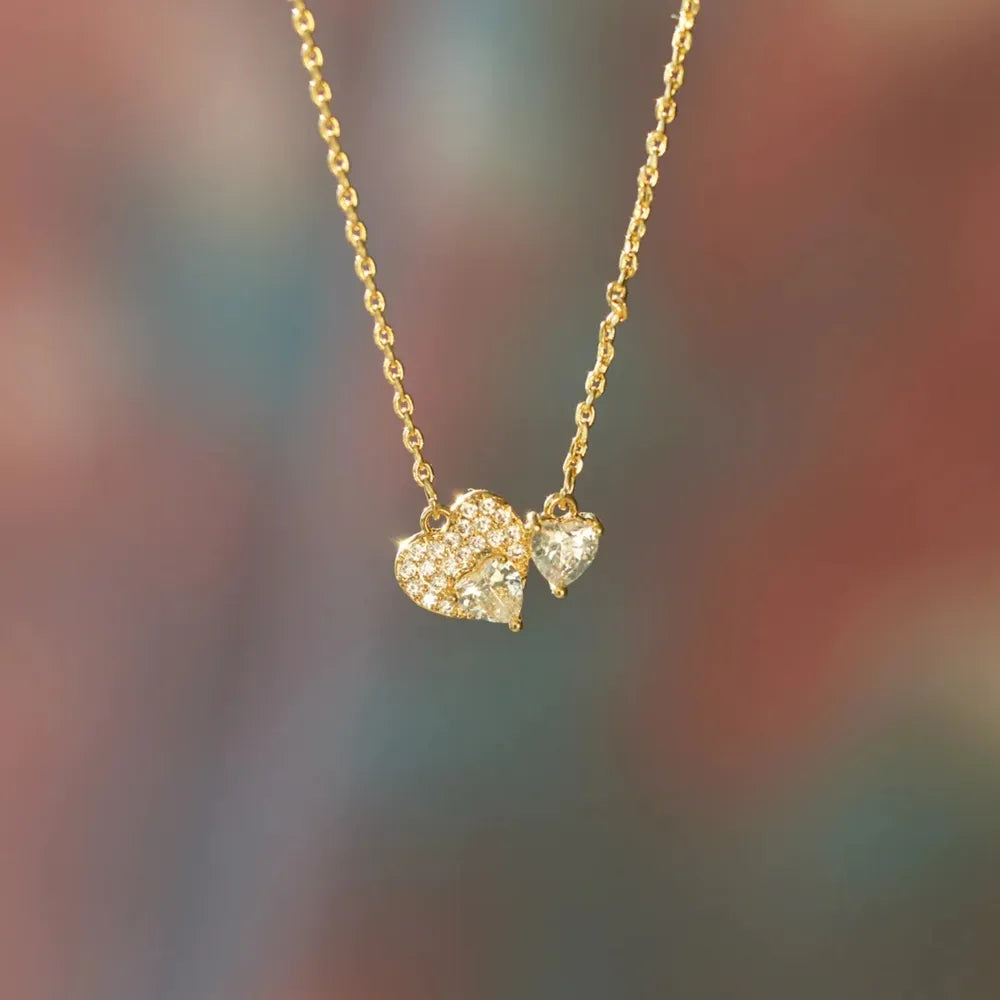 Collar de corazón de circonita de plata de ley 925 bañado en oro de 18 quilates