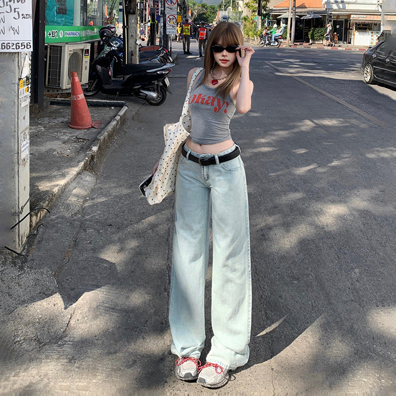 Women's Jeans Spring Light Color Loose Floor-Length Wide Leg Pants