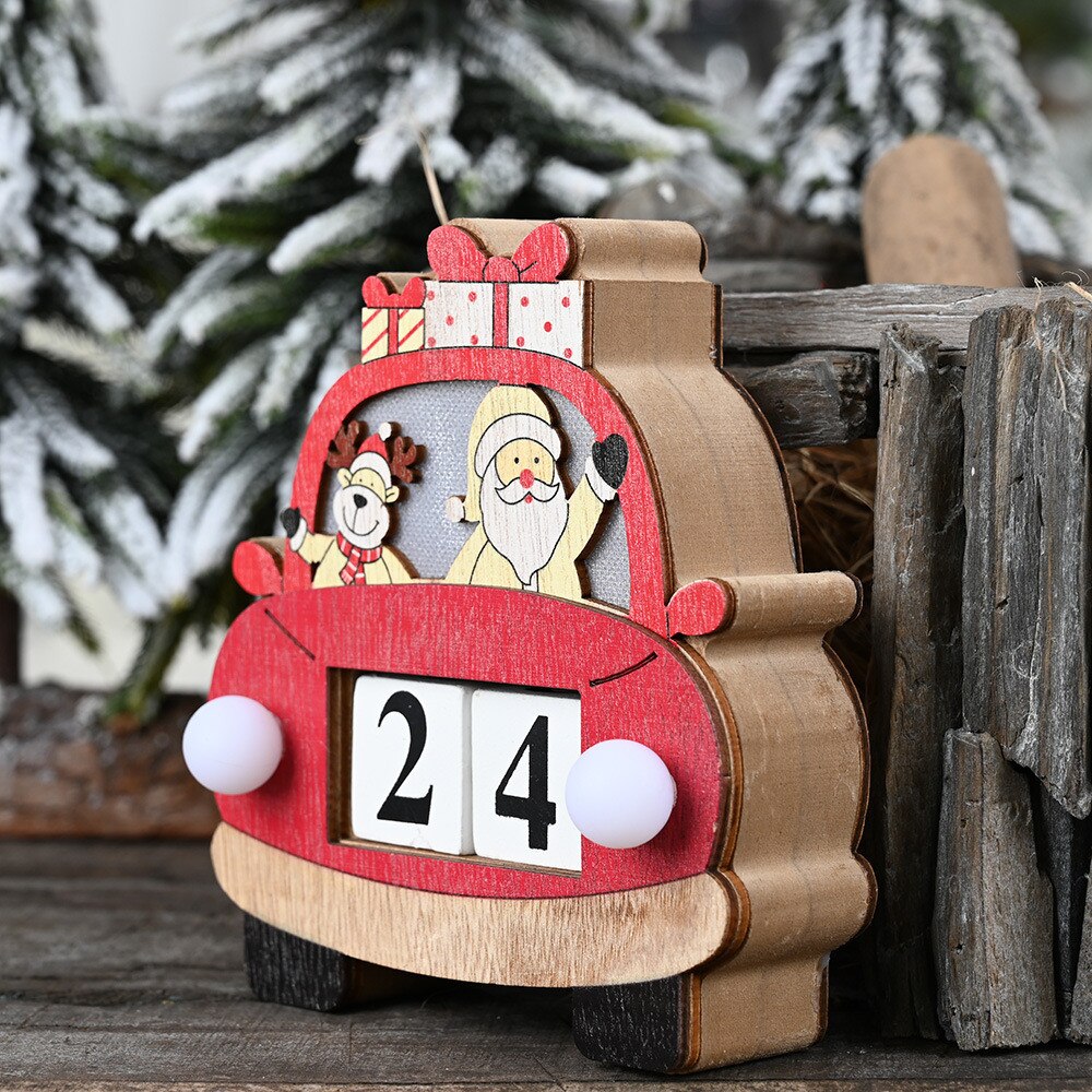 Christmas Countdown Advent Calendar with Lights Wooden Ornaments Creative Props Decoration Light Calendar navidad 2020