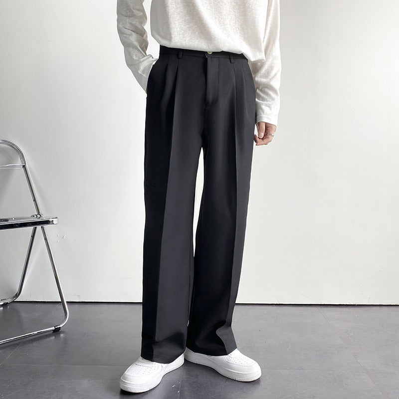 Button Pockets Loose Korean Style Suit Pants Men Spring Autumn Straight Wide Leg Trousers Casual Pants Male pantalones hombre