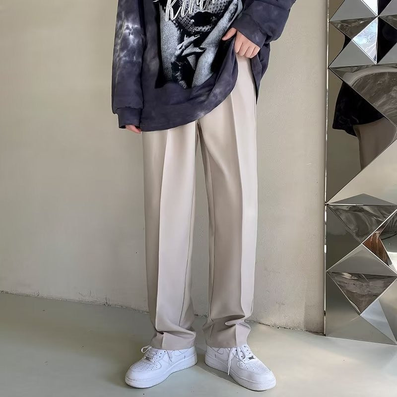 Button Pockets Loose Korean Style Suit Pants Men Spring Autumn Straight Wide Leg Trousers Casual Pants Male pantalones hombre