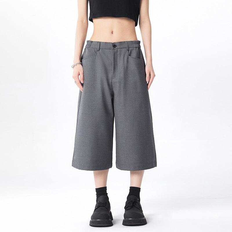 Women's Wide-Leg Suit Pants Seven-Quarter Length Loose Straight Casual Trousers