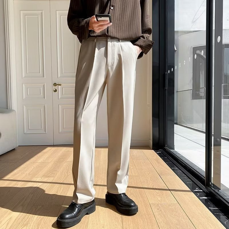 Button Pockets Loose Korean Style Suit Pants Men Spring Autumn Straight Wide Leg Trousers Casual Pants Male pantalones hombre