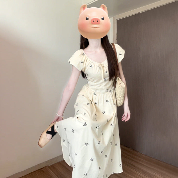 French Floral Bubble Sleeve Dress for Women Summer New Arrival Unique High-End Elegant Long Dress