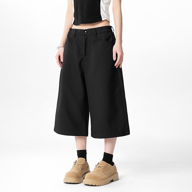 Women's Wide-Leg Suit Pants Seven-Quarter Length Loose Straight Casual Trousers