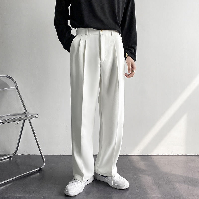 Button Pockets Loose Korean Style Suit Pants Men Spring Autumn Straight Wide Leg Trousers Casual Pants Male pantalones hombre