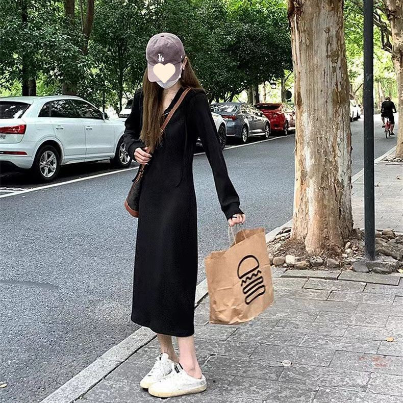 Style Casual Hoodie Dress Long Skirt for Early Women's Long Dress with Coat Inner Wear Base Layer Long Skirt