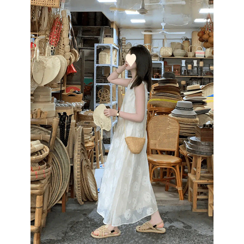 Solid Color Sleeveless Backless Dress Women Summer Unique Design Apricot Dress