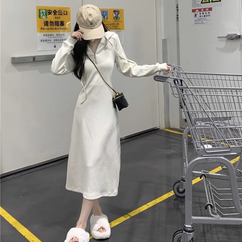 Style Casual Hoodie Dress Long Skirt for Early Women's Long Dress with Coat Inner Wear Base Layer Long Skirt