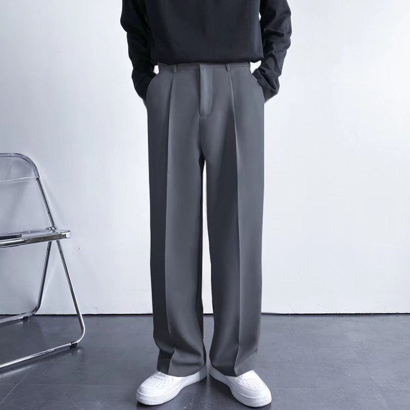 Button Pockets Loose Korean Style Suit Pants Men Spring Autumn Straight Wide Leg Trousers Casual Pants Male pantalones hombre