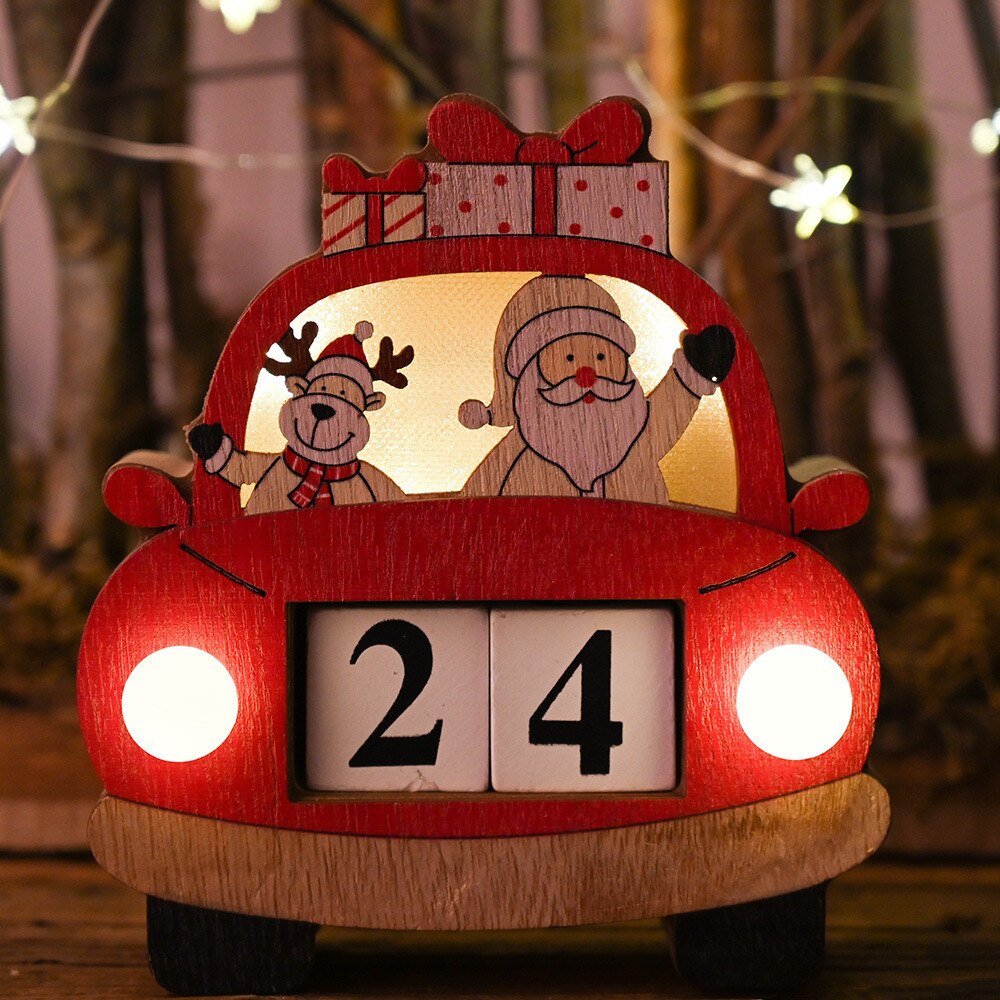 Christmas Countdown Advent Calendar with Lights Wooden Ornaments Creative Props Decoration Light Calendar navidad 2020