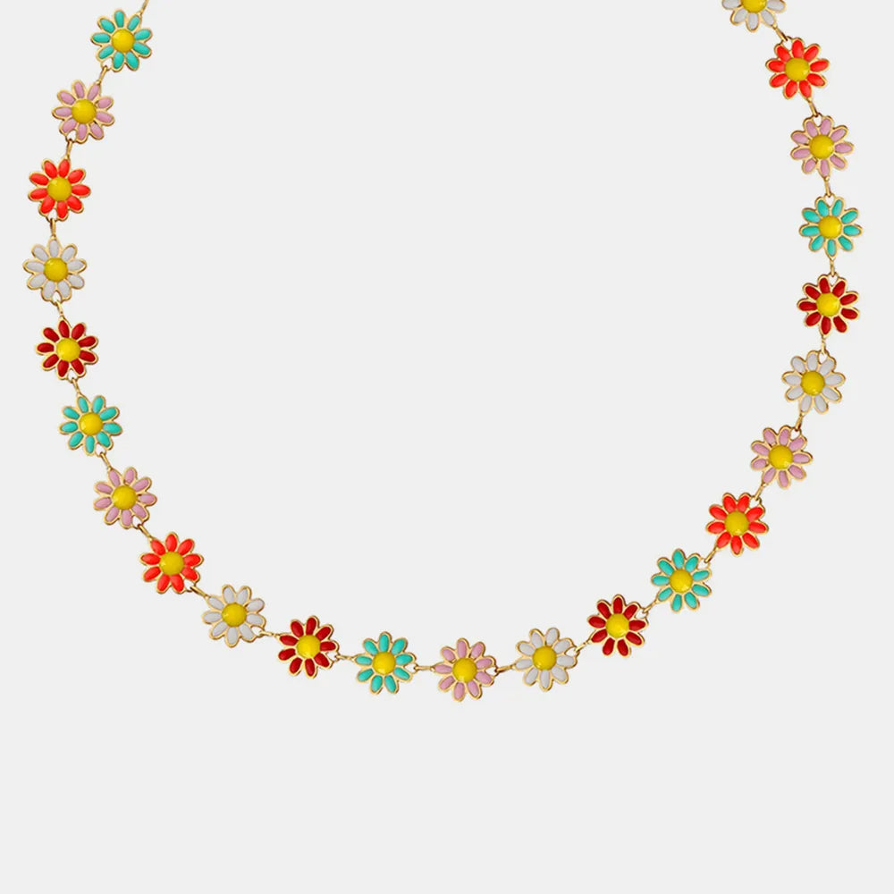 Collar de flor con gotas de aceite de acero de titanio