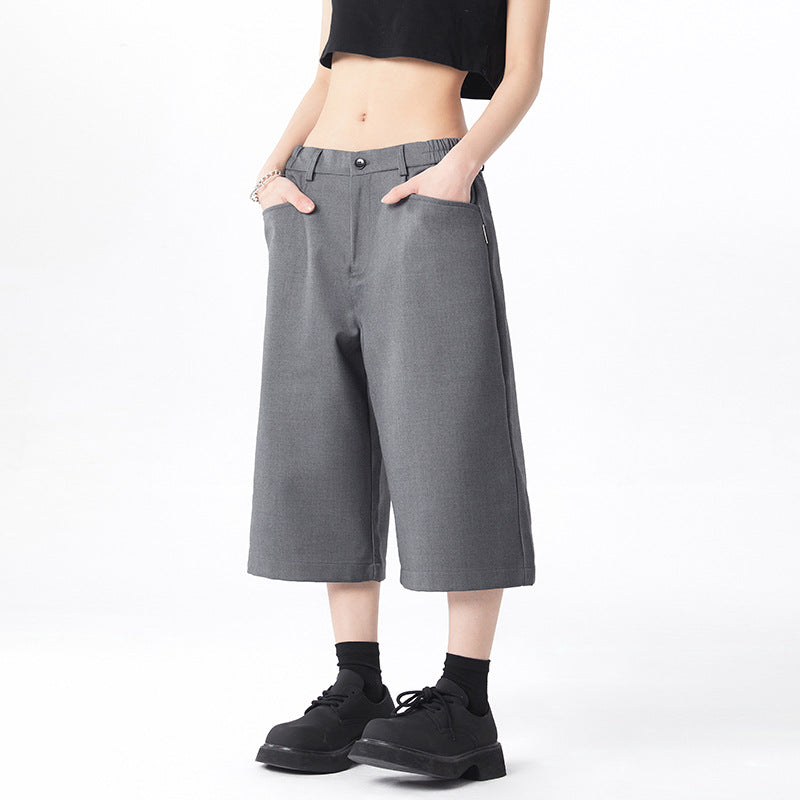 Women's Wide-Leg Suit Pants Seven-Quarter Length Loose Straight Casual Trousers