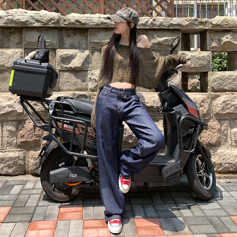 Women's Trousers Straight Leg Denim Classic Versatile Design Floor-Length Pants
