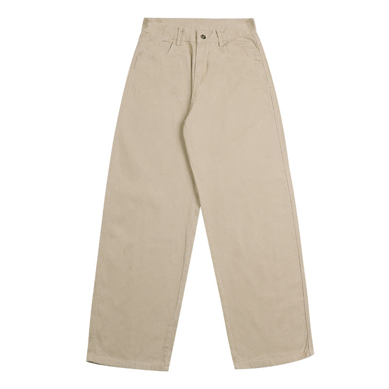 Khaki Wide-Leg Jeans Women's Summer Retro High-Waist Draped Floor-Length Pants