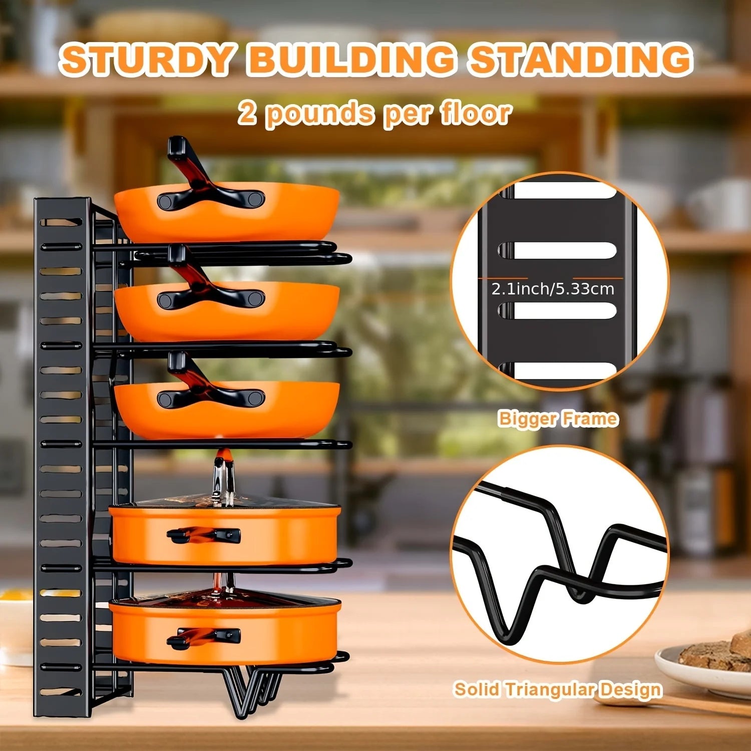 Organizador de estante para ollas de 8 niveles, metal duradero, soporte para gabinete que ahorra espacio para ollas, sartenes y tapas, mantiene tu cocina limpia y ordenada