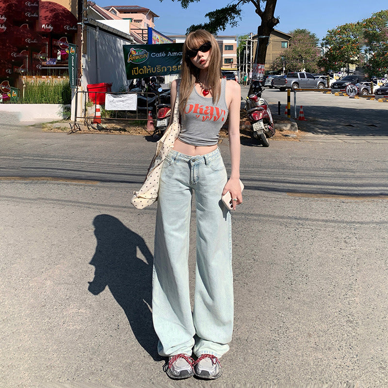 Women's Jeans Spring Light Color Loose Floor-Length Wide Leg Pants