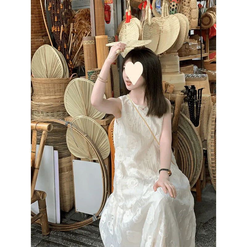 Solid Color Sleeveless Backless Dress Women Summer Unique Design Apricot Dress