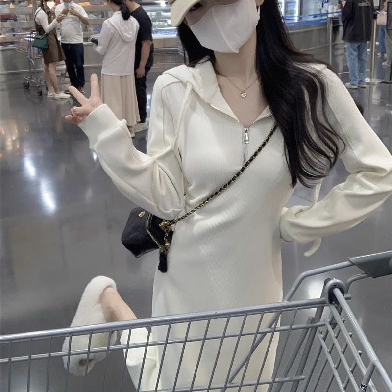Style Casual Hoodie Dress Long Skirt for Early Women's Long Dress with Coat Inner Wear Base Layer Long Skirt