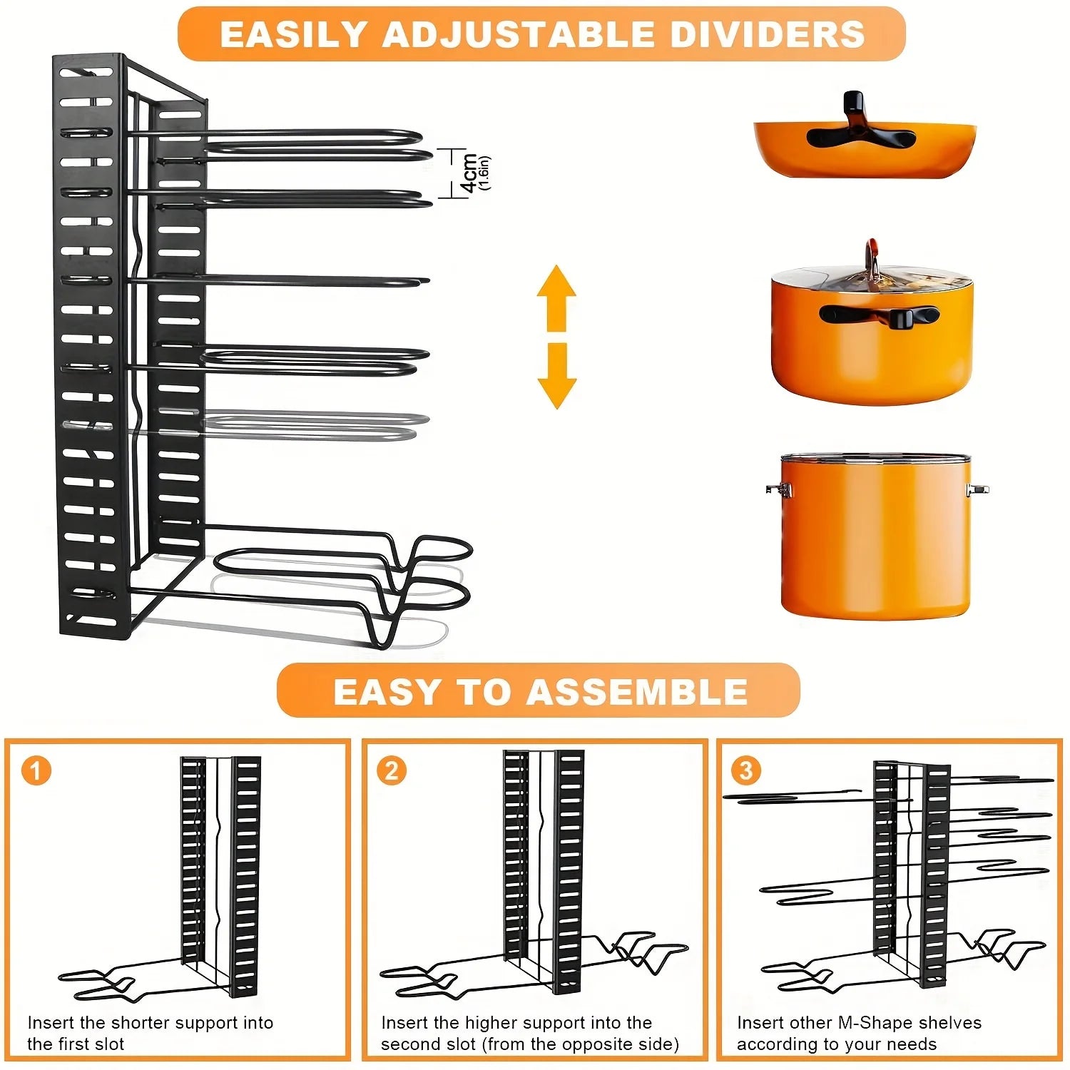 Organizador de estante para ollas de 8 niveles, metal duradero, soporte para gabinete que ahorra espacio para ollas, sartenes y tapas, mantiene tu cocina limpia y ordenada