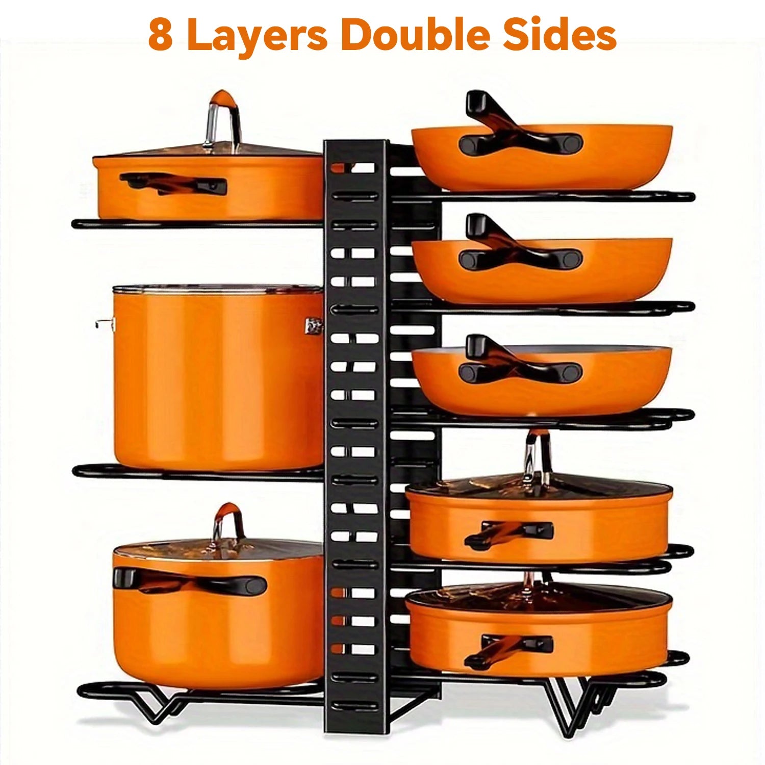Organizador de estante para ollas de 8 niveles, metal duradero, soporte para gabinete que ahorra espacio para ollas, sartenes y tapas, mantiene tu cocina limpia y ordenada
