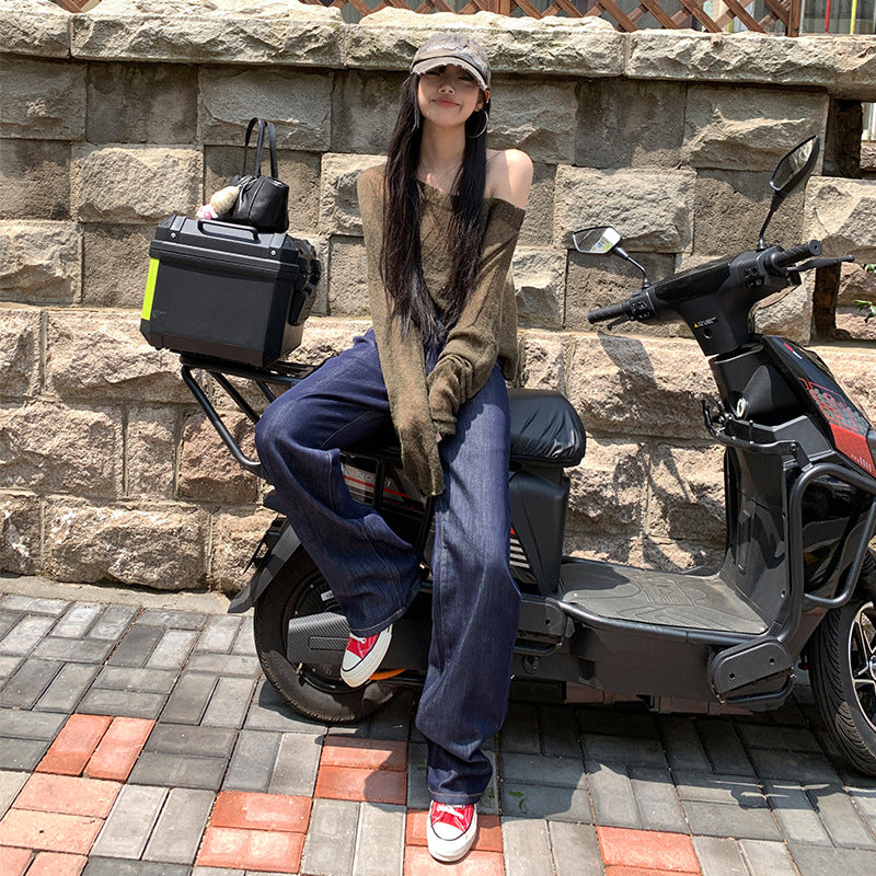 Women's Trousers Straight Leg Denim Classic Versatile Design Floor-Length Pants