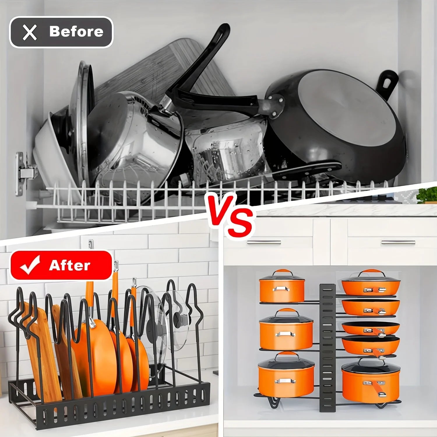 Organizador de estante para ollas de 8 niveles, metal duradero, soporte para gabinete que ahorra espacio para ollas, sartenes y tapas, mantiene tu cocina limpia y ordenada