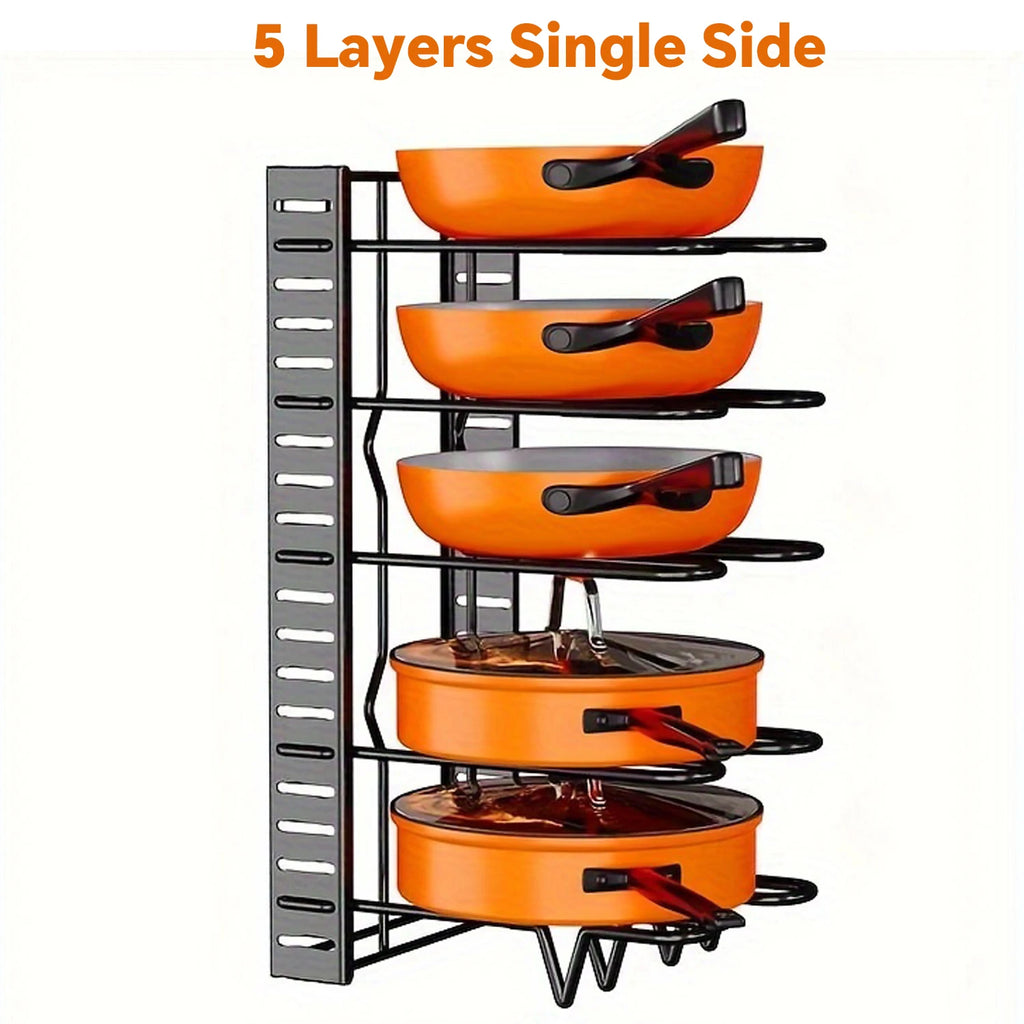 Organizador de estante para ollas de 8 niveles, metal duradero, soporte para gabinete que ahorra espacio para ollas, sartenes y tapas, mantiene tu cocina limpia y ordenada
