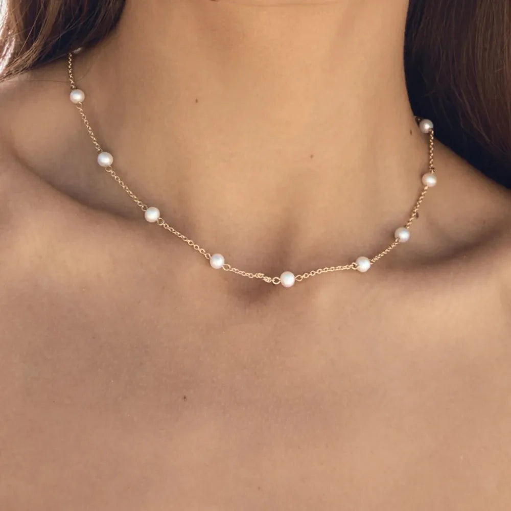 Collar de perlas de agua dulce bañado en oro de 18 quilates