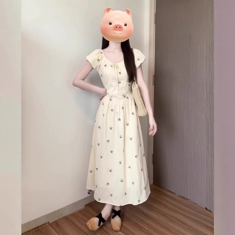French Floral Bubble Sleeve Dress for Women Summer New Arrival Unique High-End Elegant Long Dress