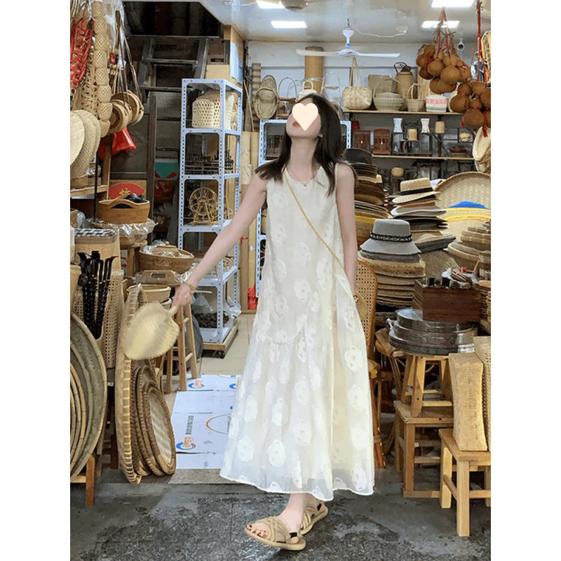 Solid Color Sleeveless Backless Dress Women Summer Unique Design Apricot Dress