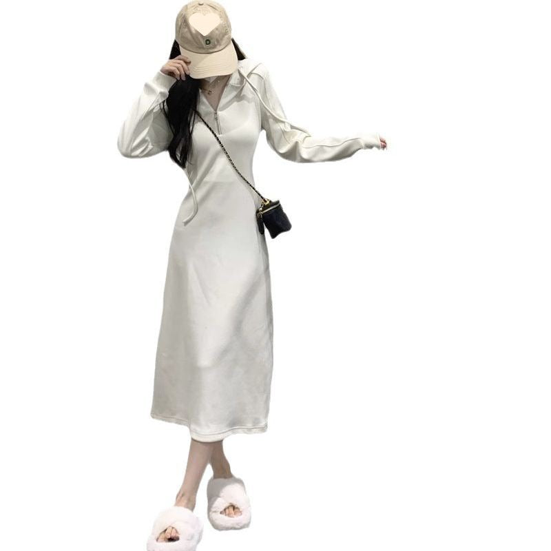 Style Casual Hoodie Dress Long Skirt for Early Women's Long Dress with Coat Inner Wear Base Layer Long Skirt