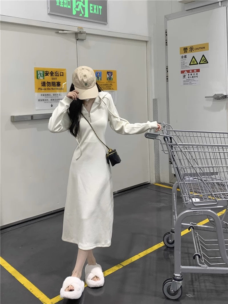 Style Casual Hoodie Dress Long Skirt for Early Women's Long Dress with Coat Inner Wear Base Layer Long Skirt
