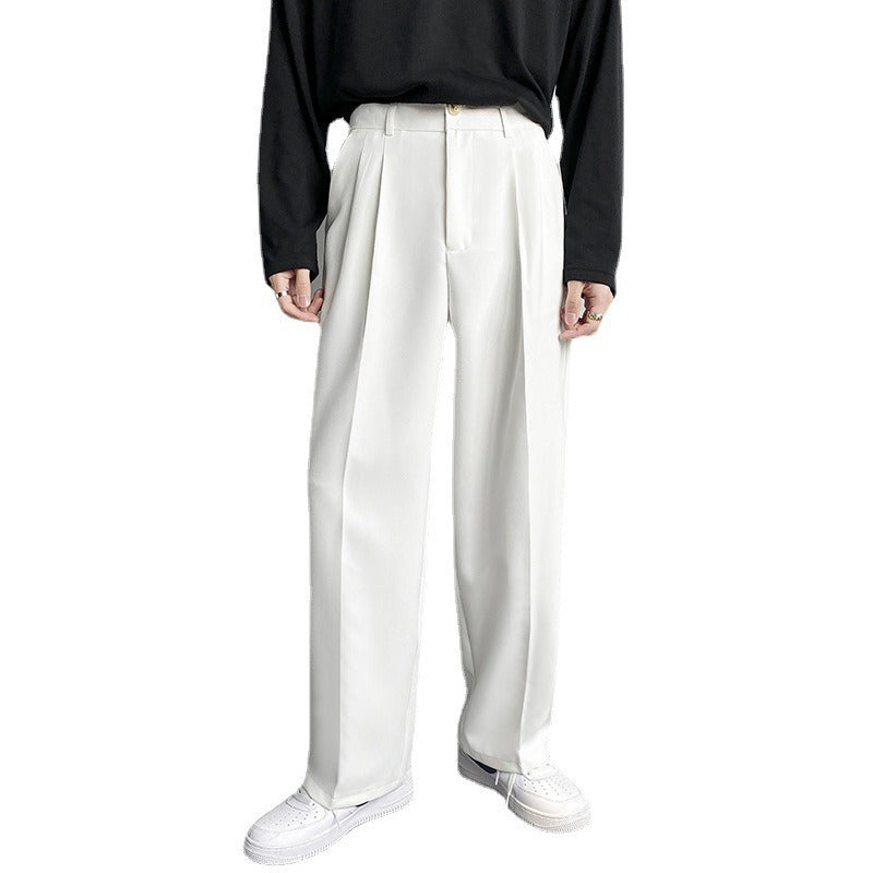 Button Pockets Loose Korean Style Suit Pants Men Spring Autumn Straight Wide Leg Trousers Casual Pants Male pantalones hombre
