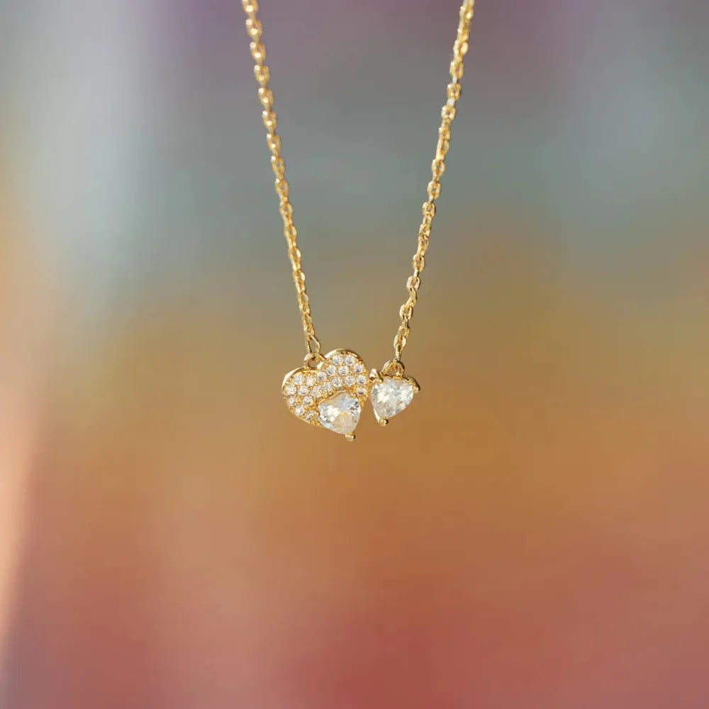 Collar de corazón de circonita de plata de ley 925 bañado en oro de 18 quilates