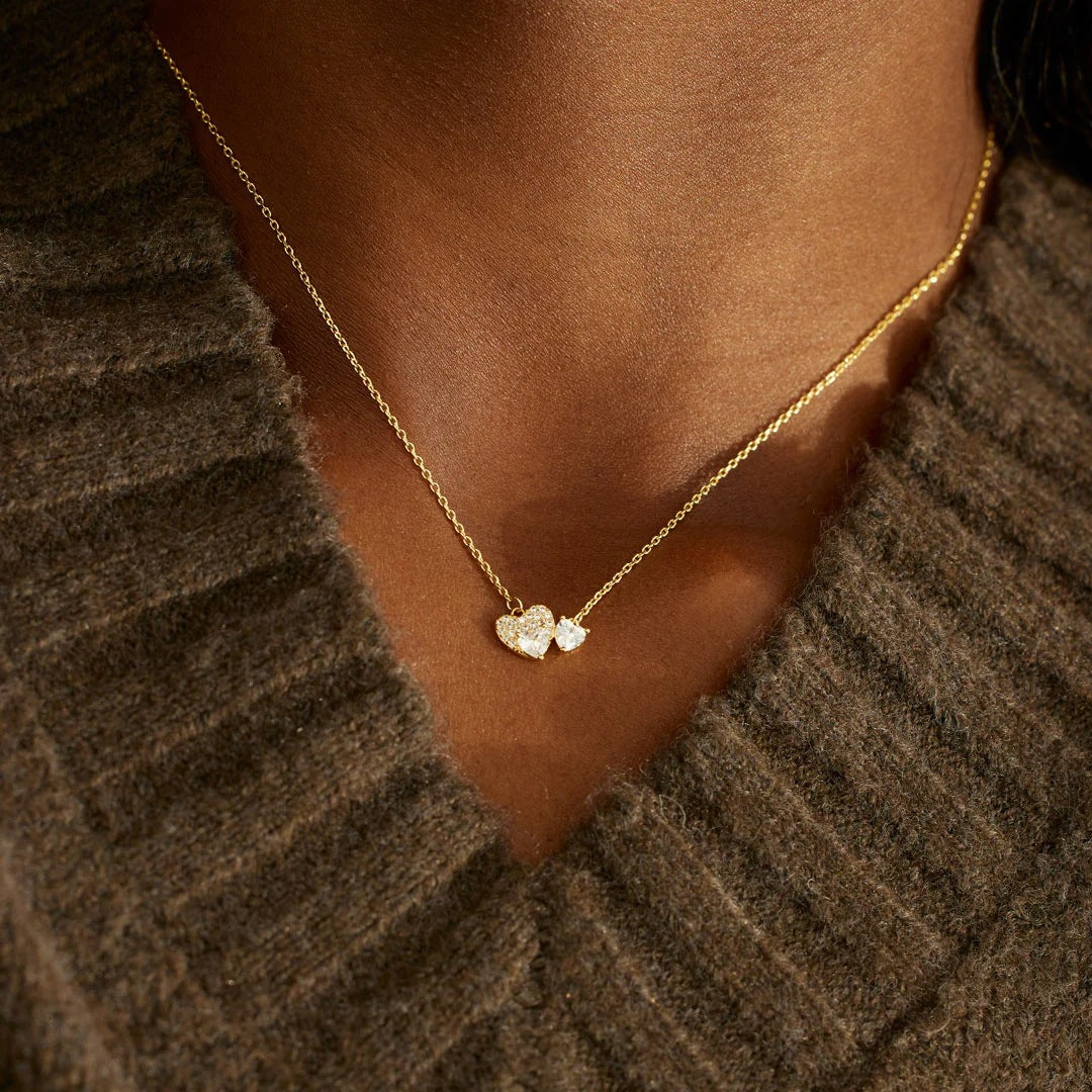 Collar de corazón de circonita de plata de ley 925 bañado en oro de 18 quilates