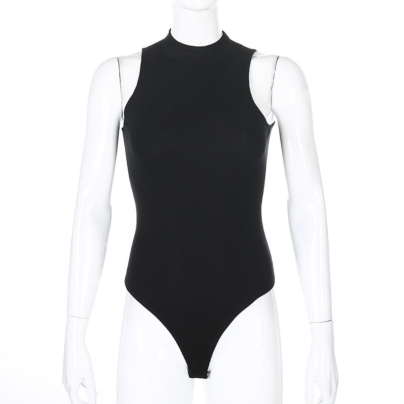 Sexy Solid Color Sleeveless Fitted Waist-Baring Jumpsuit for Women
