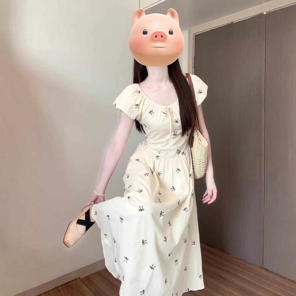 French Floral Bubble Sleeve Dress for Women Summer New Arrival Unique High-End Elegant Long Dress