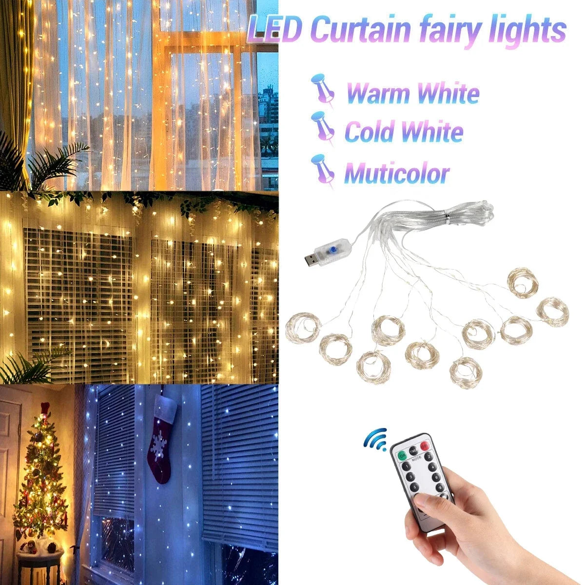 Guirnalda de cortina de luces navideñas, decoración navideña para el hogar, adorno de Navidad 2025, regalos de Navidad, adorno de luces de hadas, Año Nuevo